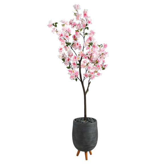 6 Cherry Blossom Artificial Tree in Gray Planter with Stand - SKU #T2531