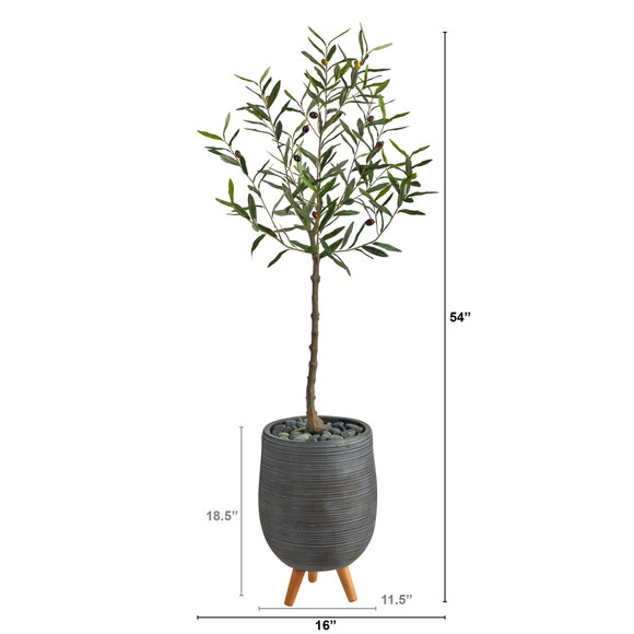 4.5 Olive Artificial Tree in Gray Planter with Stand - SKU #T2548 - 1