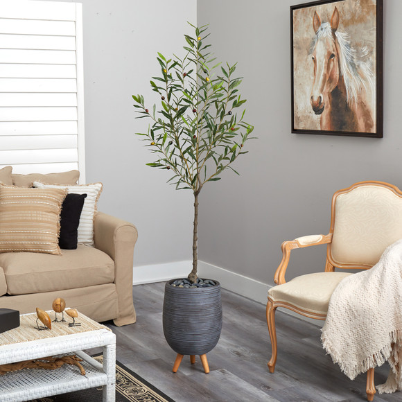 70 Olive Artificial Tree in Gray Planter with Stand - SKU #T2554 - 3
