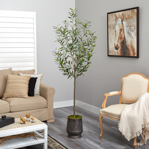 75 Olive Artificial Tree in Ribbed Metal Planter - SKU #T2556 - 3