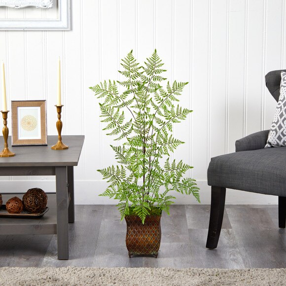 3 Ruffle Fern Artificial Tree in Metal Planter - SKU #T2560 - 2