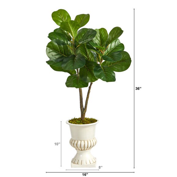 3 Fiddle Leaf Fig Artificial Tree in White Urn - SKU #T2570 - 1