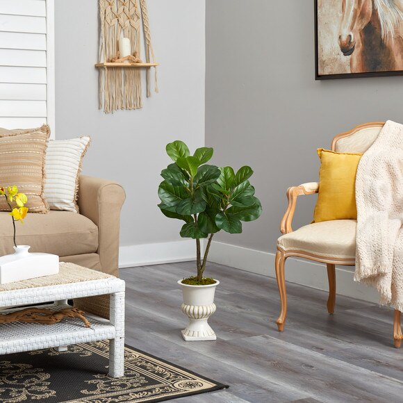 3 Fiddle Leaf Fig Artificial Tree in White Urn - SKU #T2570 - 3