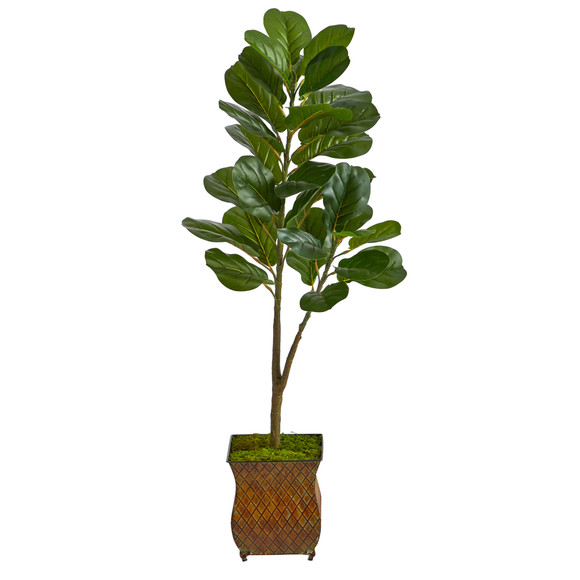 4 Fiddle Leaf Fig Artificial Tree in Metal Planter - SKU #T2576