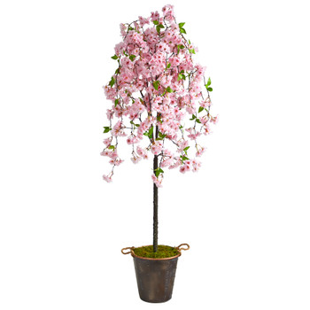 6 Cherry Blossom Artificial Tree in Decorative Metal Pail with Rope - SKU #T2586
