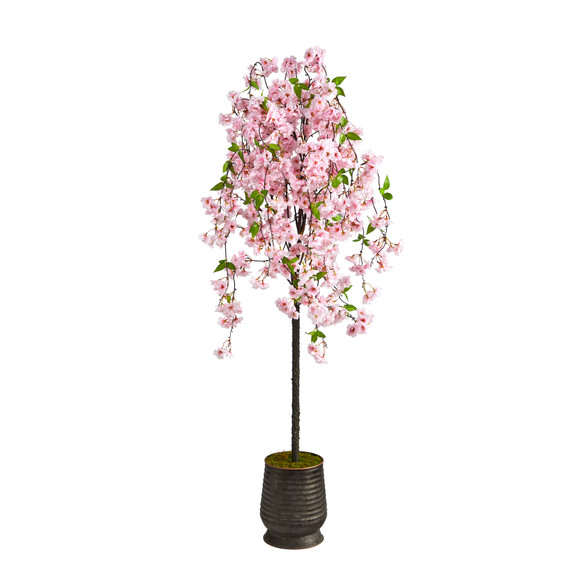6 Cherry Blossom Artificial Tree in Ribbed Metal Planter - SKU #T2588