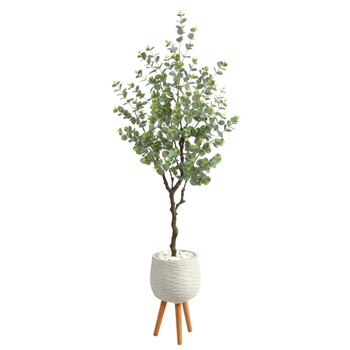 70 Eucalyptus Artificial Tree in White Planter with Stand - SKU #T2594