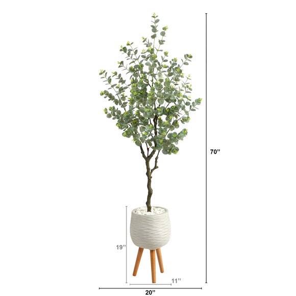 70 Eucalyptus Artificial Tree in White Planter with Stand - SKU #T2594 - 1