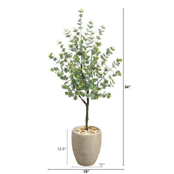 4.5 Eucalyptus Artificial Tree in Sand Colored Planter - SKU #T2600 - 1