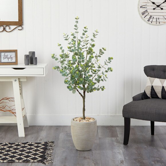 4.5 Eucalyptus Artificial Tree in Sand Colored Planter - SKU #T2600 - 2