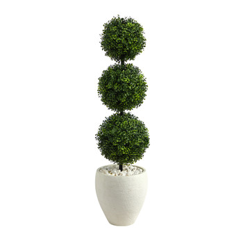 3.5 Boxwood Triple Ball Topiary Artificial Tree in White Planter Indoor/Outdoor - SKU #T2613