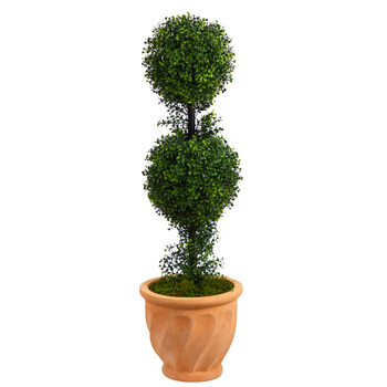 40 Boxwood Double Ball Topiary Artificial Tree in Terra-Cotta Planter Indoor/Outdoor - SKU #T2617