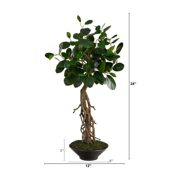 2 Ficus Bonsai Artificial Tree in Decorative Planter - SKU #T2793 - 1