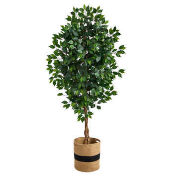 6 Ficus Artificial Tree with Natural Trunk in Handmade Natural Cotton Planter - SKU #T2891