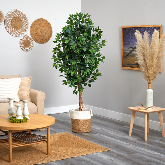 6 Ficus Artificial Tree with Natural Trunk in Handmade Natural Jute and Cotton Planter - SKU #T2892 - 3