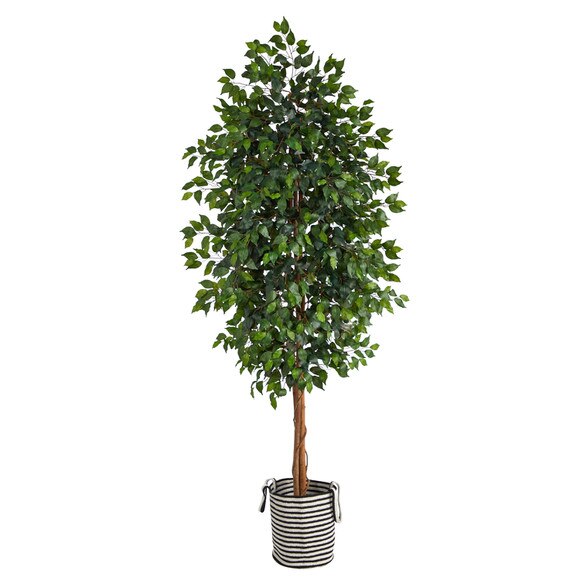8 Ficus Artificial Tree in Handmade Black and White Natural Jute and Cotton Planter - SKU #T2905