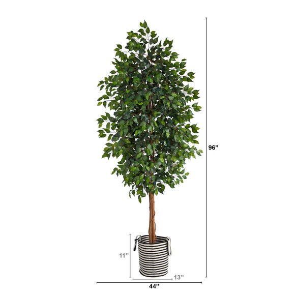 8 Ficus Artificial Tree in Handmade Black and White Natural Jute and Cotton Planter - SKU #T2905 - 1