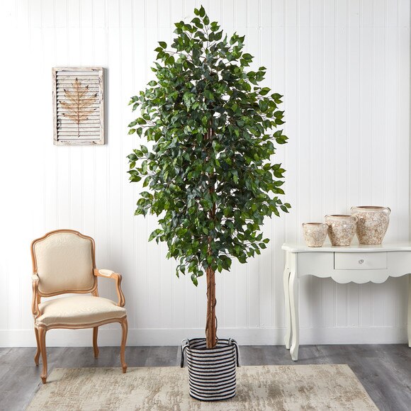 8 Ficus Artificial Tree in Handmade Black and White Natural Jute and Cotton Planter - SKU #T2905 - 2