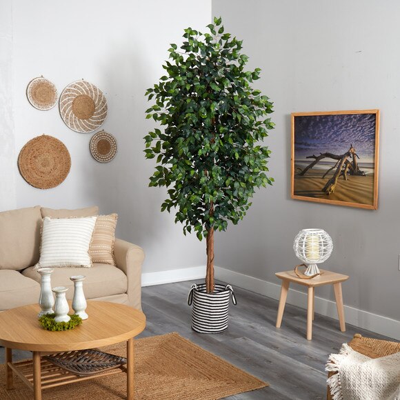 8 Ficus Artificial Tree in Handmade Black and White Natural Jute and Cotton Planter - SKU #T2905 - 3