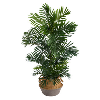4 Areca Palm Tree in Boho Chic Handmade Cotton Jute Gray Woven Planter UV Resistant - SKU #T2906