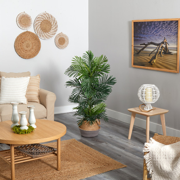4 Areca Palm Tree in Boho Chic Handmade Cotton Jute Gray Woven Planter UV Resistant - SKU #T2906 - 3