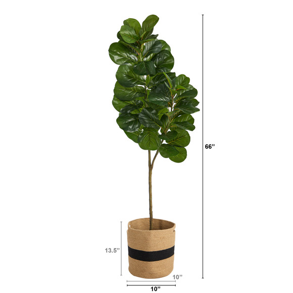 5.5 Fiddle Leaf Fig Artificial Tree in Handmade Natural Cotton Planter - SKU #T2911 - 1