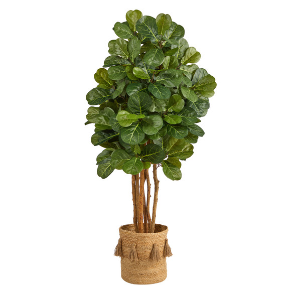 5 Fiddle Leaf Fig Artificial Tree in Handmade Natural Jute Planter with Tassels - SKU #T2951
