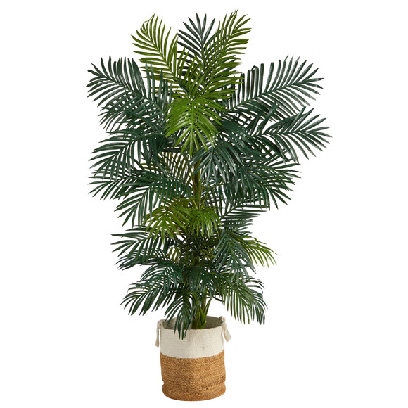 6.5 Golden Cane Artificial Palm Tree in Handmade Natural Jute and Cotton Planter - SKU #T2963