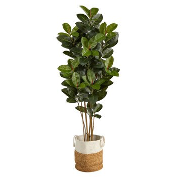 5.5 Oak Artificial Tree in Handmade Natural Jute and Cotton Planter UV Resistant Indoor/Outdoor - SKU #T2970