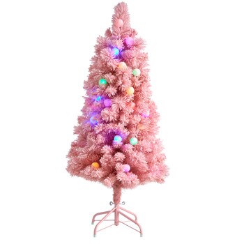 4 Holiday Frosted Pink Cashmere Christmas Tree with 30 Jumbo Multicolored Globe LED Lights - SKU #T3030