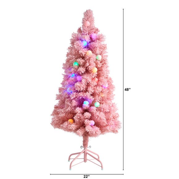 4 Holiday Frosted Pink Cashmere Christmas Tree with 30 Jumbo Multicolored Globe LED Lights - SKU #T3030 - 1