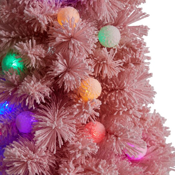 4 Holiday Frosted Pink Cashmere Christmas Tree with 30 Jumbo Multicolored Globe LED Lights - SKU #T3030 - 4