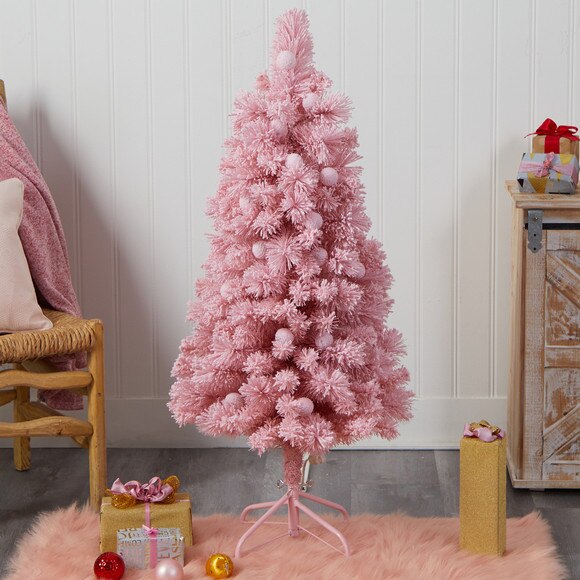 4 Holiday Frosted Pink Cashmere Christmas Tree with 30 Jumbo Multicolored Globe LED Lights - SKU #T3030 - 7