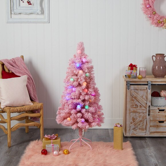 4 Holiday Frosted Pink Cashmere Christmas Tree with 30 Jumbo Multicolored Globe LED Lights - SKU #T3030 - 8