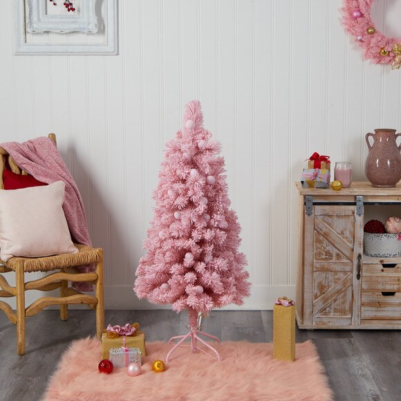 4 Holiday Frosted Pink Cashmere Christmas Tree with 30 Jumbo Multicolored Globe LED Lights - SKU #T3030 - 9