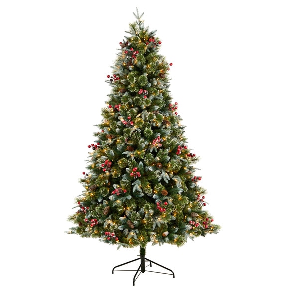 7.5 Snow Tipped Aspen Spruce Pre-Lit Tree with 450 LED lights Berriesand Pinecones - SKU #T3032