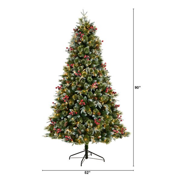 7.5 Snow Tipped Aspen Spruce Pre-Lit Tree with 450 LED lights Berriesand Pinecones - SKU #T3032 - 1