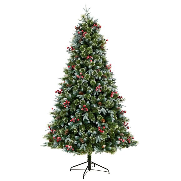 7.5 Snow Tipped Aspen Spruce Pre-Lit Tree with 450 LED lights Berriesand Pinecones - SKU #T3032 - 2