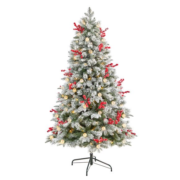 6 Snow Tipped Norwegian Fir Pre-Lit Tree with 200 LED Lights 50 LED Globe Lights - SKU #T3033