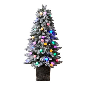 4 Winter Flocked Pre-Lit Tree with 40 LED Globe Lights 259 Branches in Decorative Planter - SKU #T3035