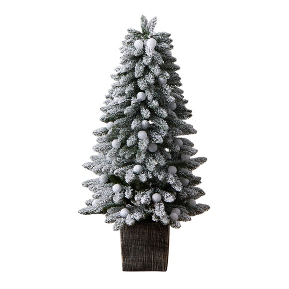 4 Winter Flocked Pre-Lit Tree with 40 LED Globe Lights 259 Branches in Decorative Planter - SKU #T3035 - 2