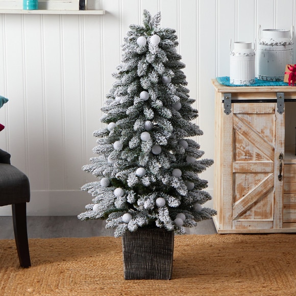 4 Winter Flocked Pre-Lit Tree with 40 LED Globe Lights 259 Branches in Decorative Planter - SKU #T3035 - 4