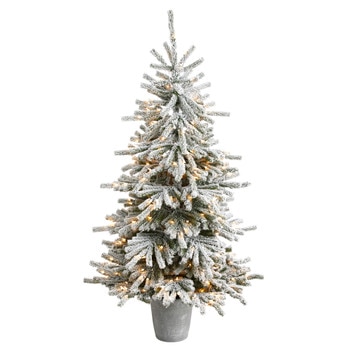 6 Flocked Long Vermont Pine Tree with 758 Branches and 250 LED Lights in Decorative Planter - SKU #T3038