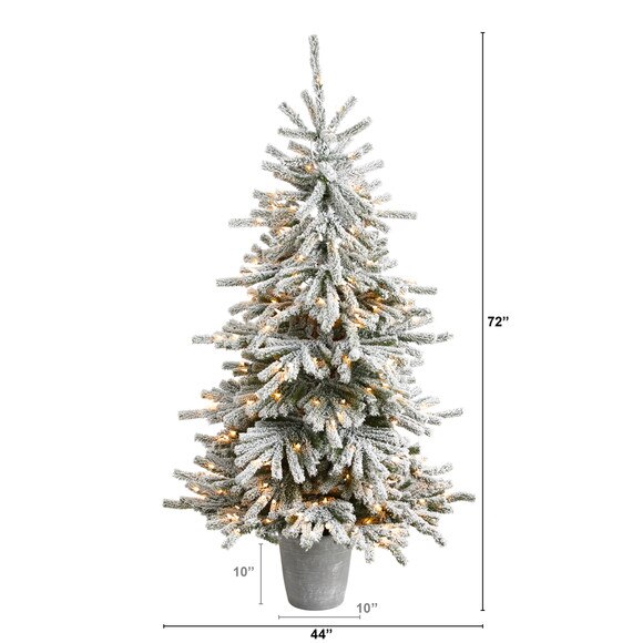 6 Flocked Long Vermont Pine Tree with 758 Branches and 250 LED Lights in Decorative Planter - SKU #T3038 - 1