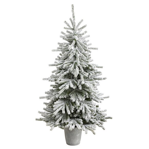 6 Flocked Long Vermont Pine Tree with 758 Branches and 250 LED Lights in Decorative Planter - SKU #T3038 - 2