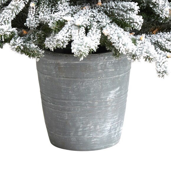 6 Flocked Long Vermont Pine Tree with 758 Branches and 250 LED Lights in Decorative Planter - SKU #T3038 - 5