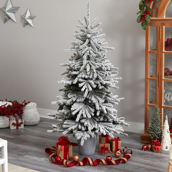 6 Flocked Long Vermont Pine Tree with 758 Branches and 250 LED Lights in Decorative Planter - SKU #T3038 - 7