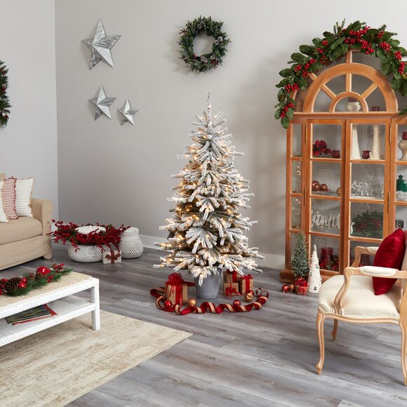 6 Flocked Long Vermont Pine Tree with 758 Branches and 250 LED Lights in Decorative Planter - SKU #T3038 - 8