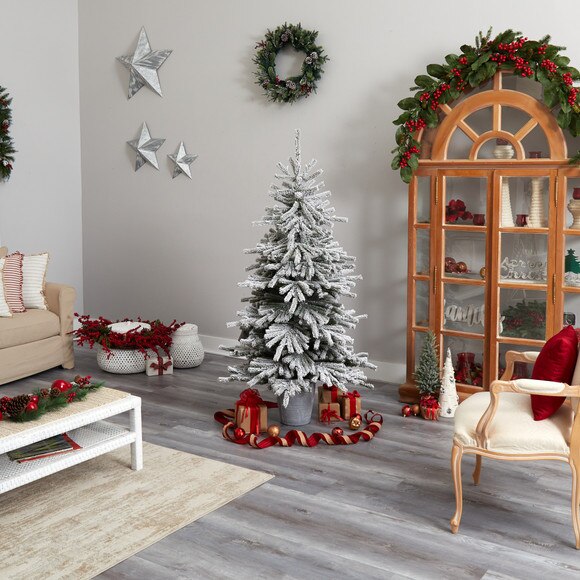 6 Flocked Long Vermont Pine Tree with 758 Branches and 250 LED Lights in Decorative Planter - SKU #T3038 - 9
