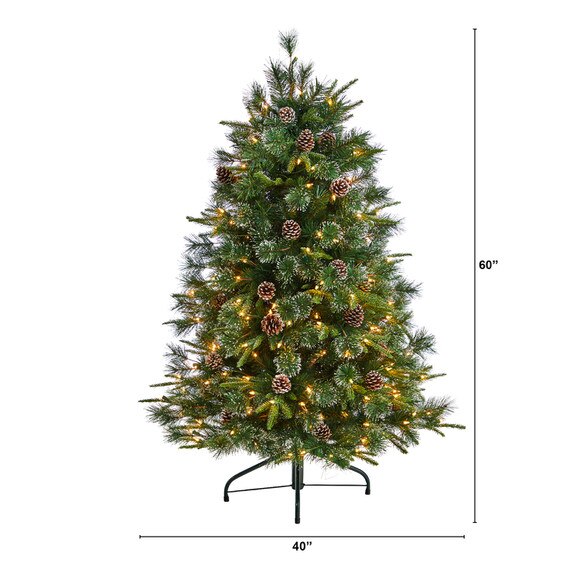 5 Snowed Tipped Clermont Mixed Pine Tree with 250 Clear Lights Pine Cones and 858 Branches - SKU #T3043 - 1